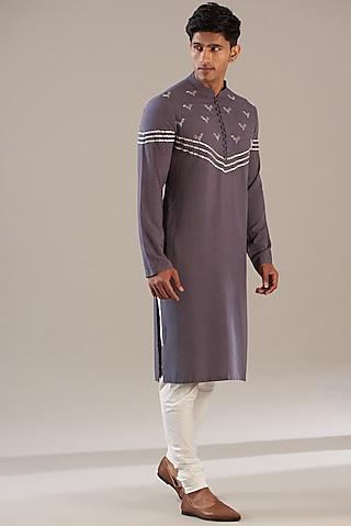 grey cotton modal embellished kurta