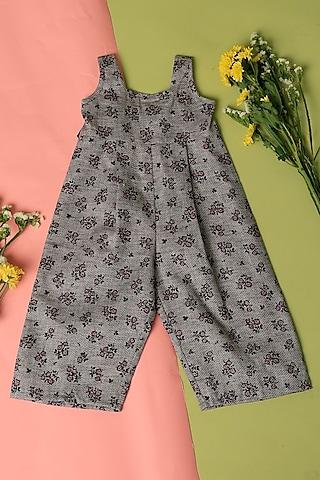 grey cotton printed jumpsuit for girls