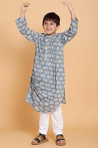 grey cotton printed kurta set for boys
