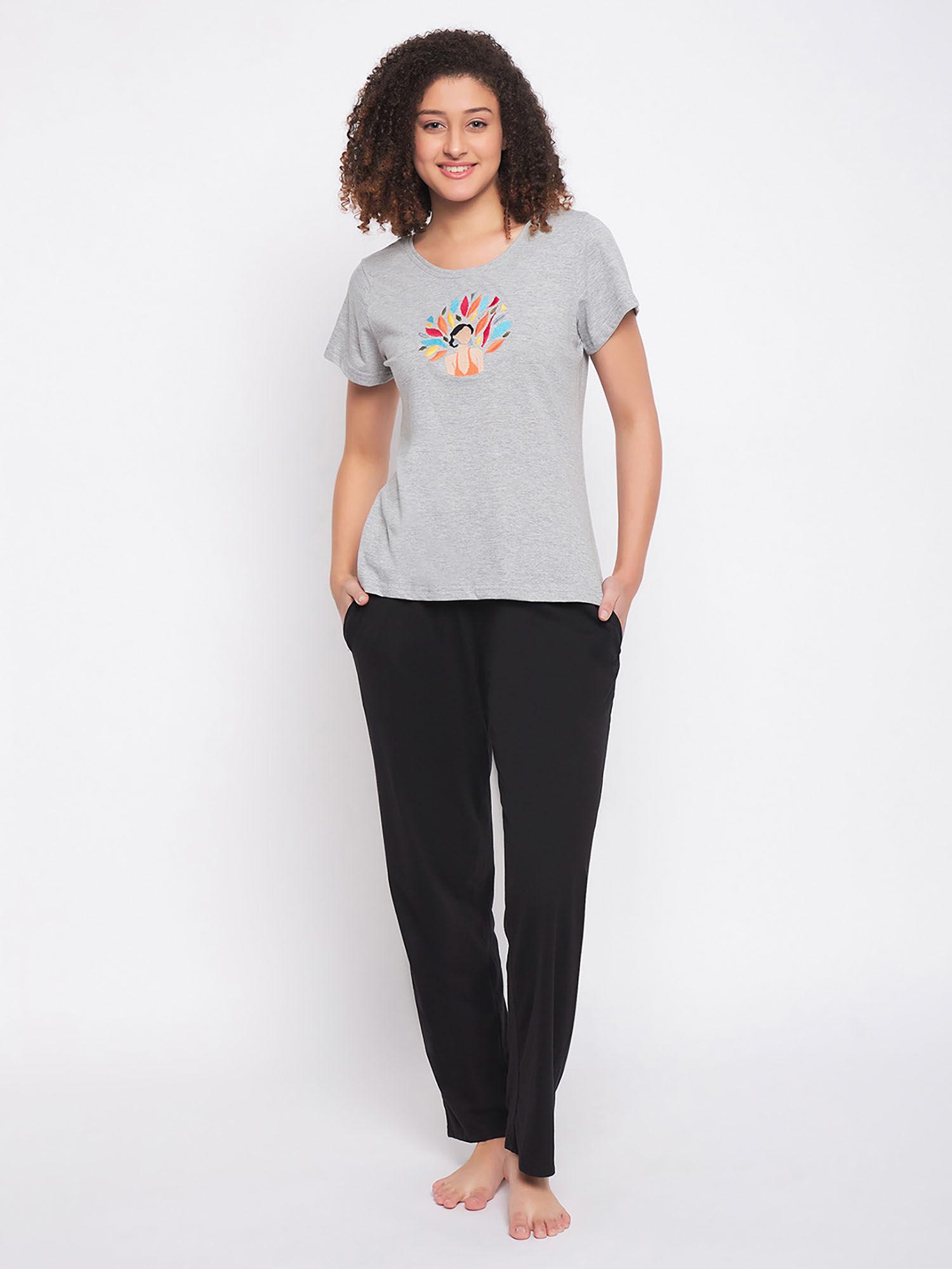 grey cotton printed t-shirt and pyjama (set of 2)