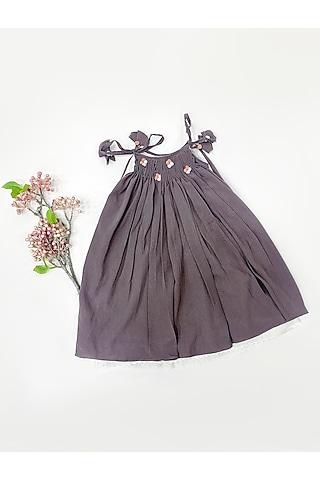 grey cotton rayon hand-pleated frock for girls