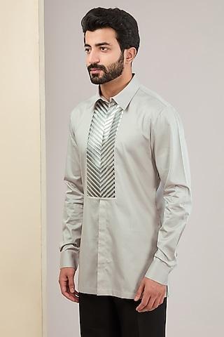 grey cotton satin shirt