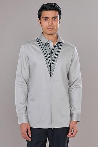 grey cotton satin shirt