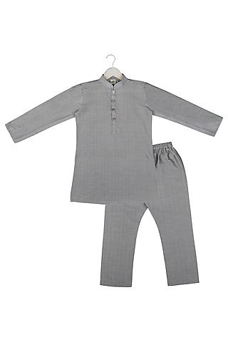 grey cotton silk kurta set for boys