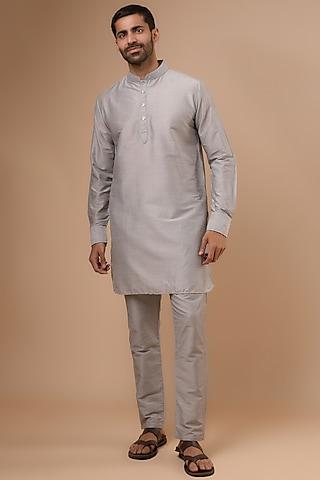 grey cotton silk kurta set for boys