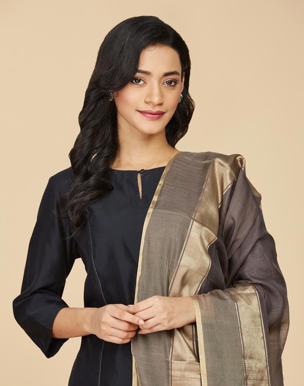 grey cotton silk maheshwari dupatta
