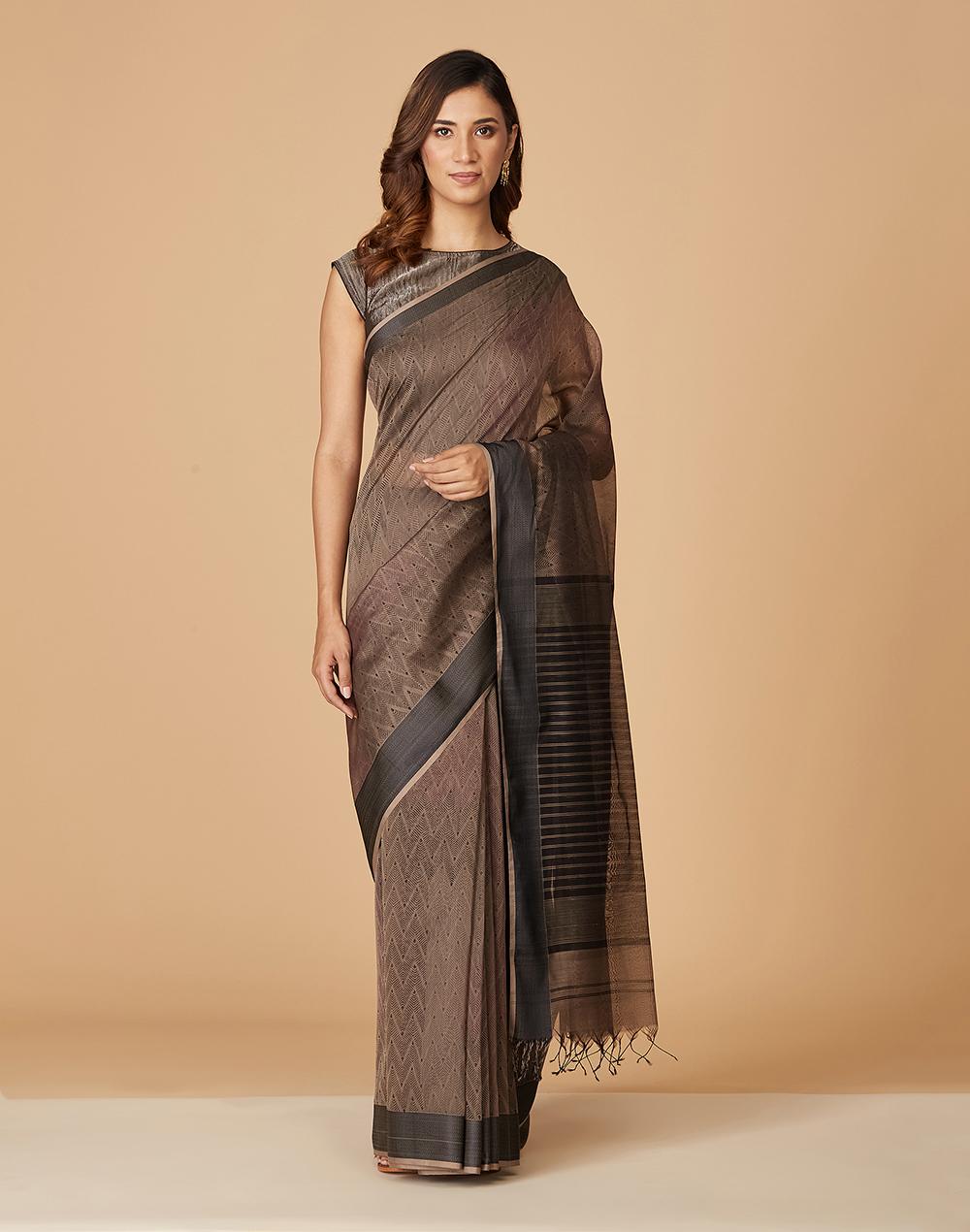 grey cotton silk printed sari