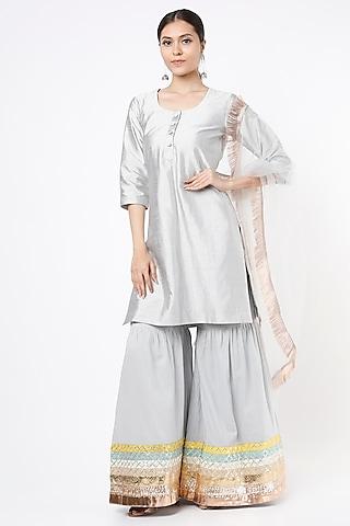 grey cotton silk sharara set