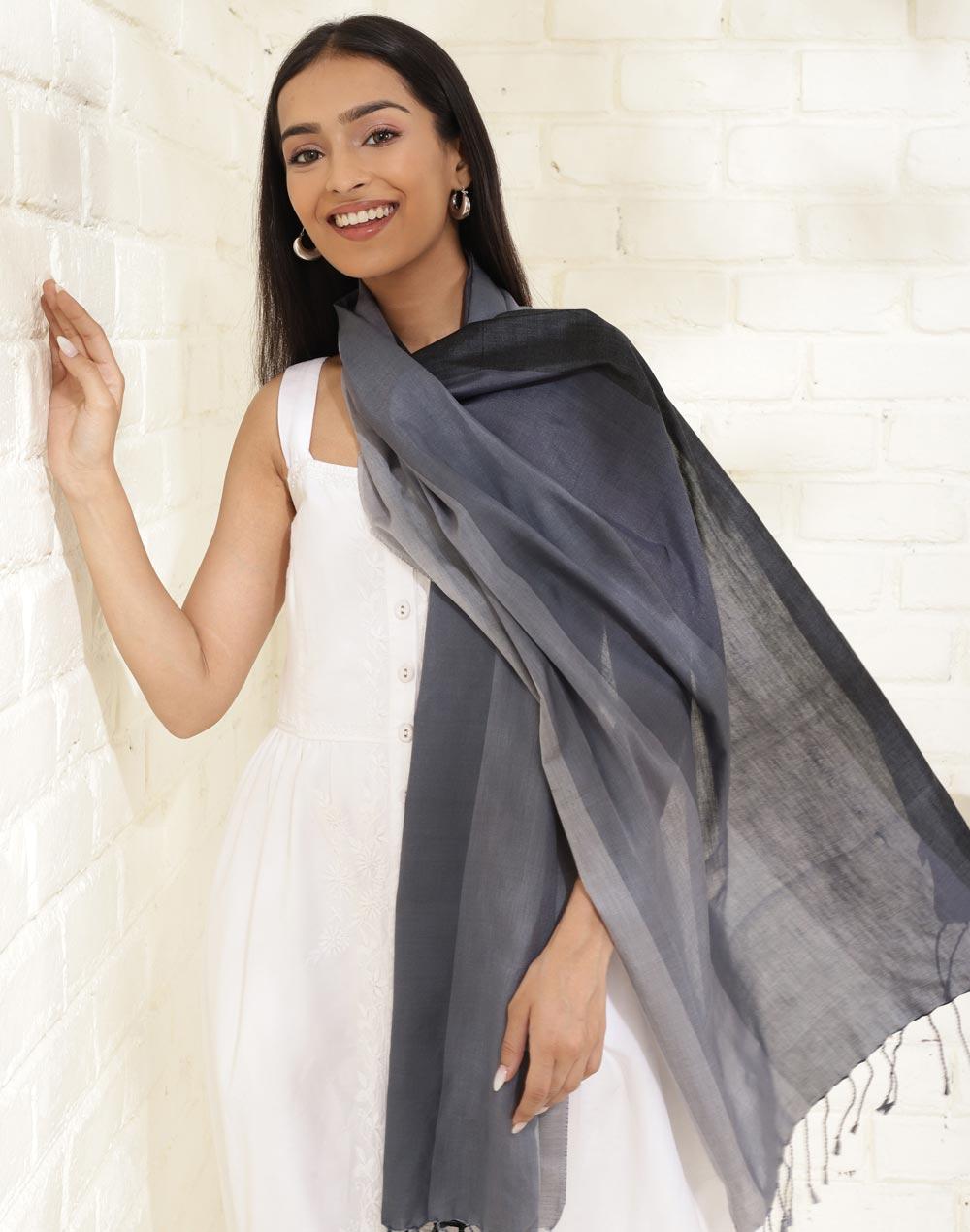 grey cotton silk woven stole