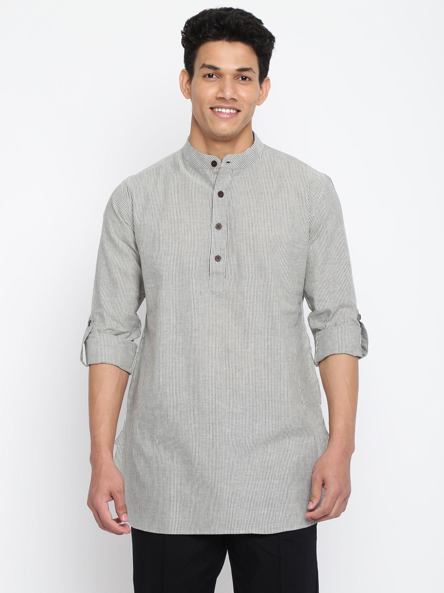 grey cotton striped kurta short