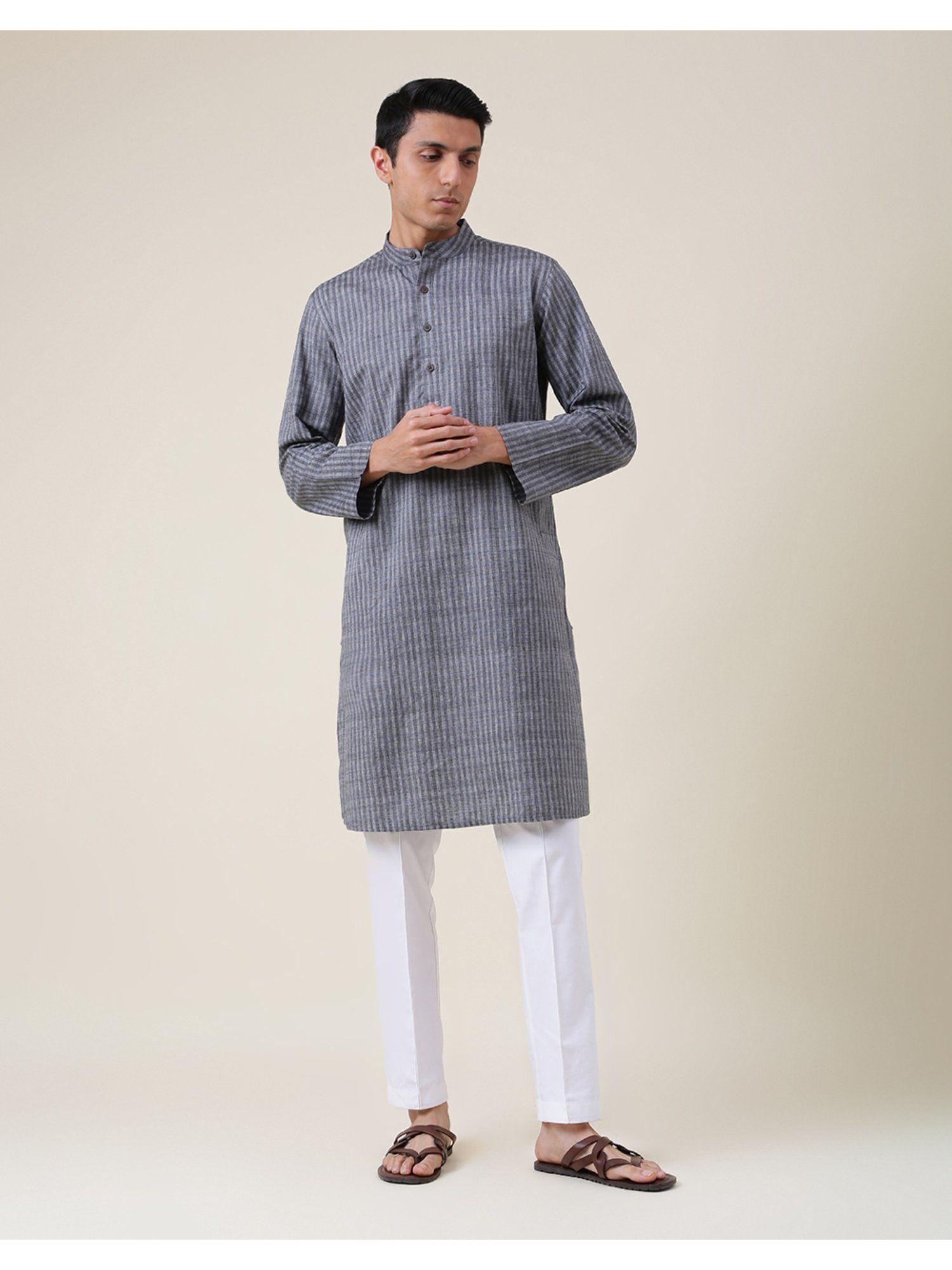 grey cotton striped long kurta