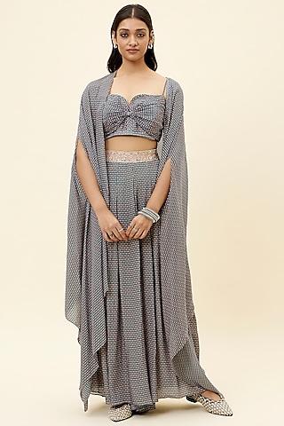 grey crepe printed cape set