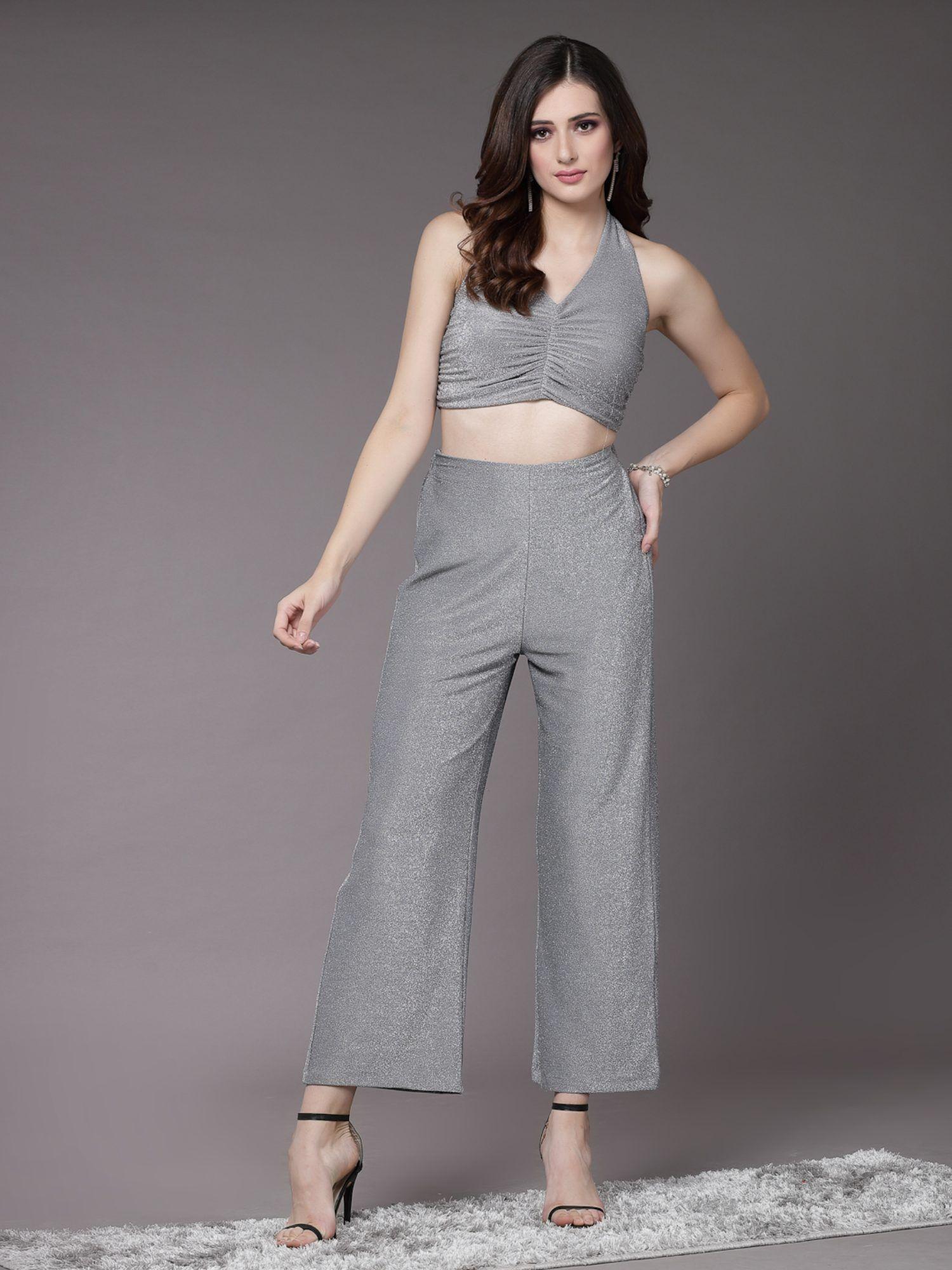 grey crop top pant (set of 2)