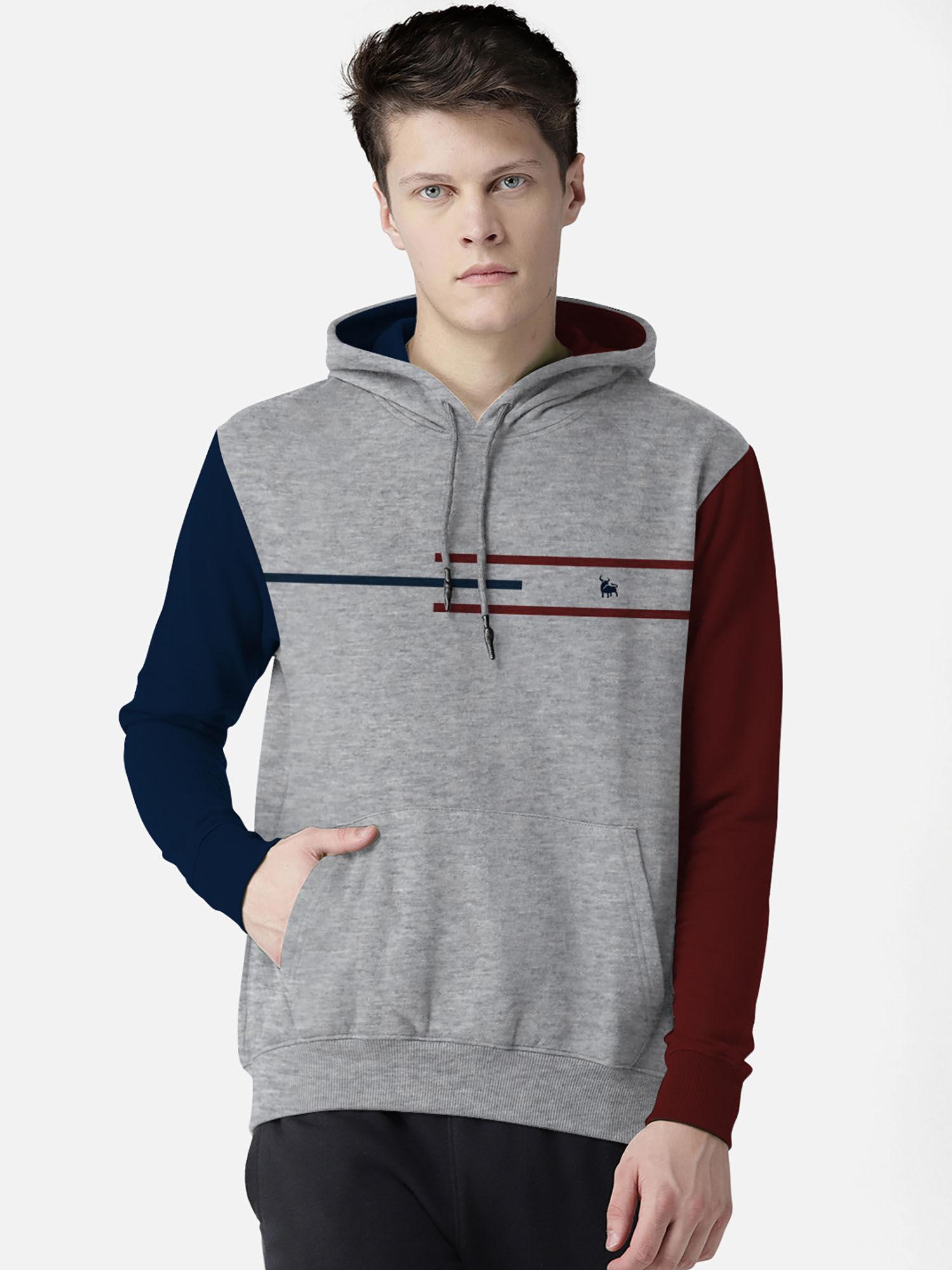 grey designer men full-sleeve hooded sweatshirt with kangaroo pocket