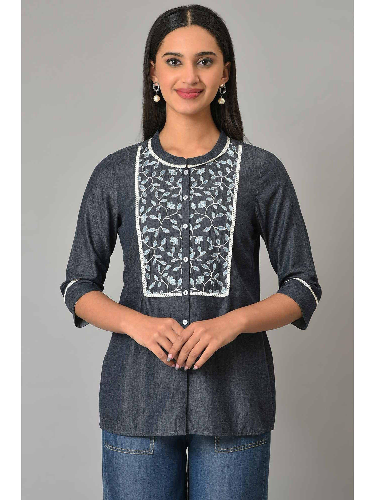 grey dori embroidered kurti