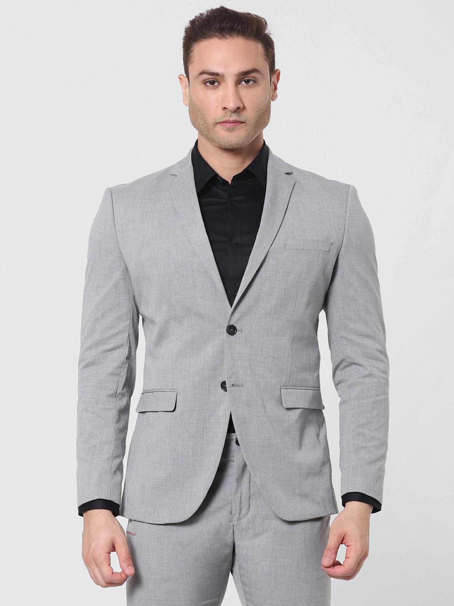 grey double button blazer