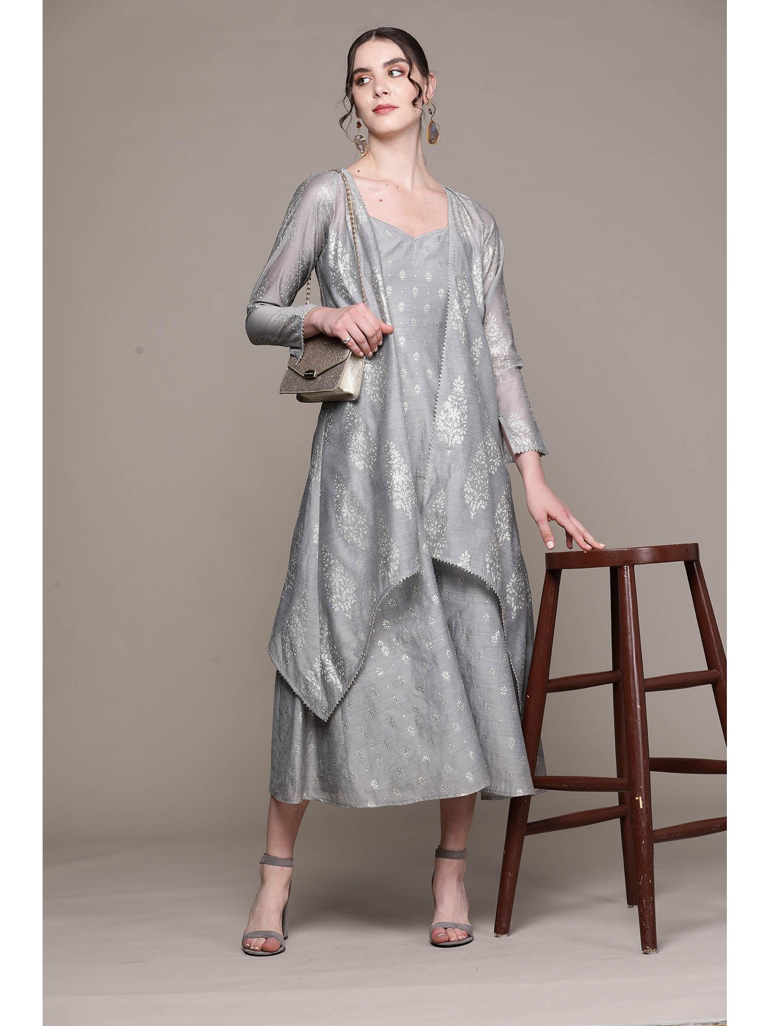 grey double layer asymmetrical dress with shrug (set of 2)