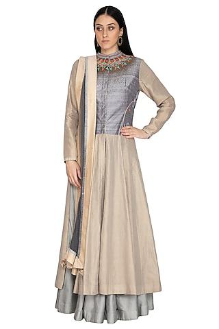 grey embellished anarkali set