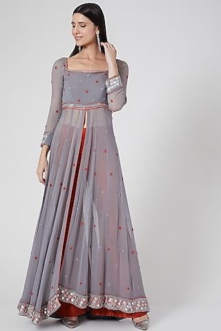 grey embellished anarkali set