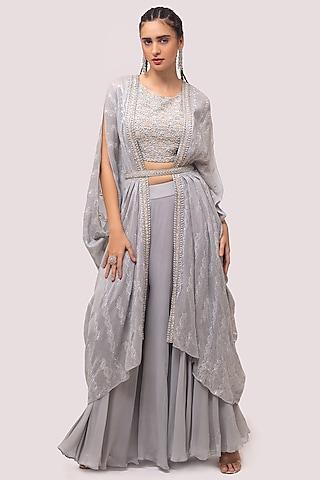 grey embellished cape set