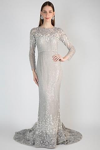 grey embellished gown