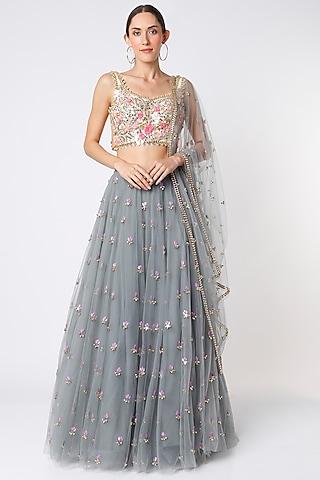 grey embellished lehenga set