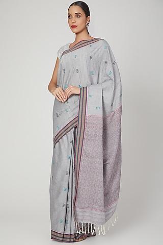 grey embellished saree set