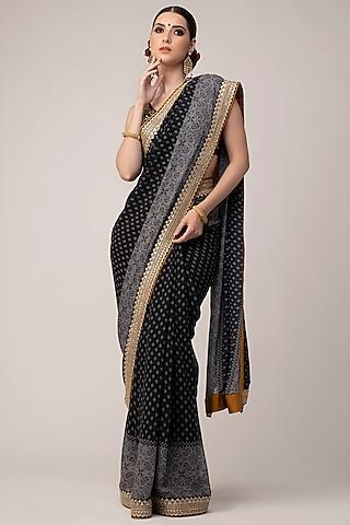 grey embroidered & printed saree