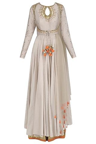 grey embroidered anarkali and palazzo pants set