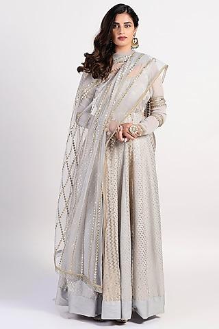 grey embroidered anarkali with dupatta