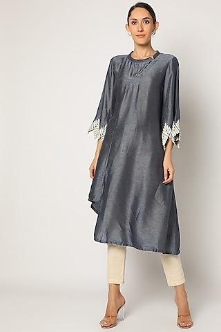 grey embroidered asymmetrical tunic