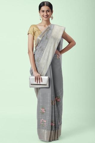 grey embroidered chanderi sari