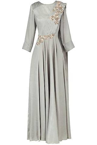 grey embroidered drape gown