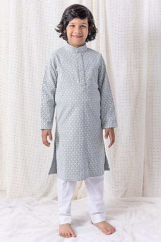 grey embroidered kurta set for boys