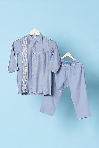 grey embroidered kurta set for boys