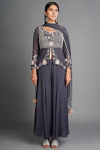 grey embroidered kurta set