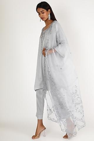 grey embroidered kurta set