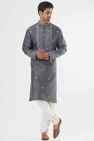grey embroidered kurta set