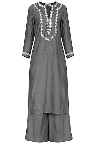 grey embroidered kurta set