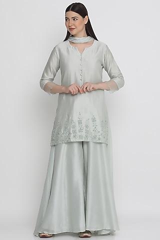 grey embroidered kurta set