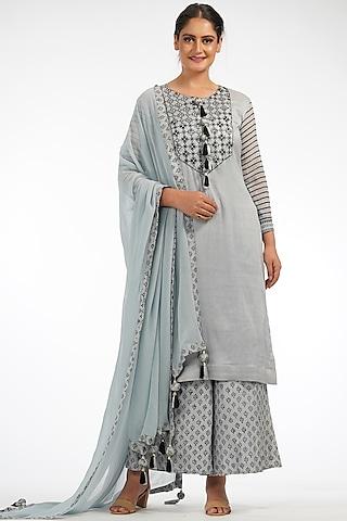 grey embroidered kurta set