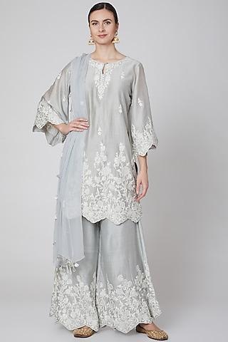 grey embroidered kurta set