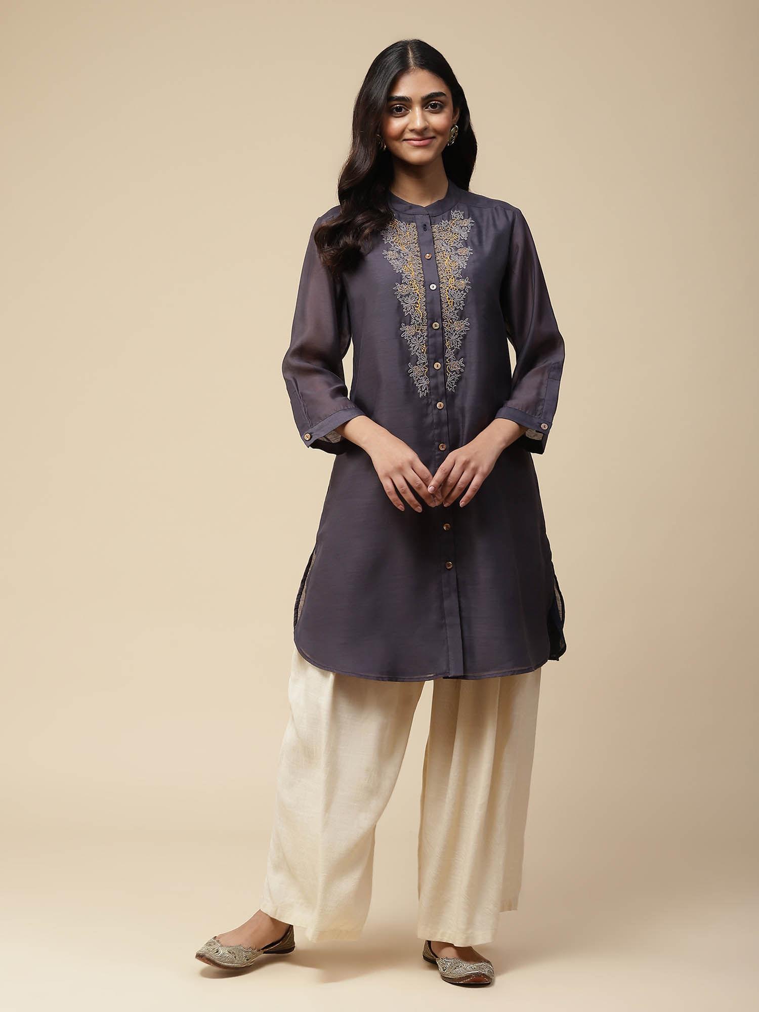 grey embroidered kurta