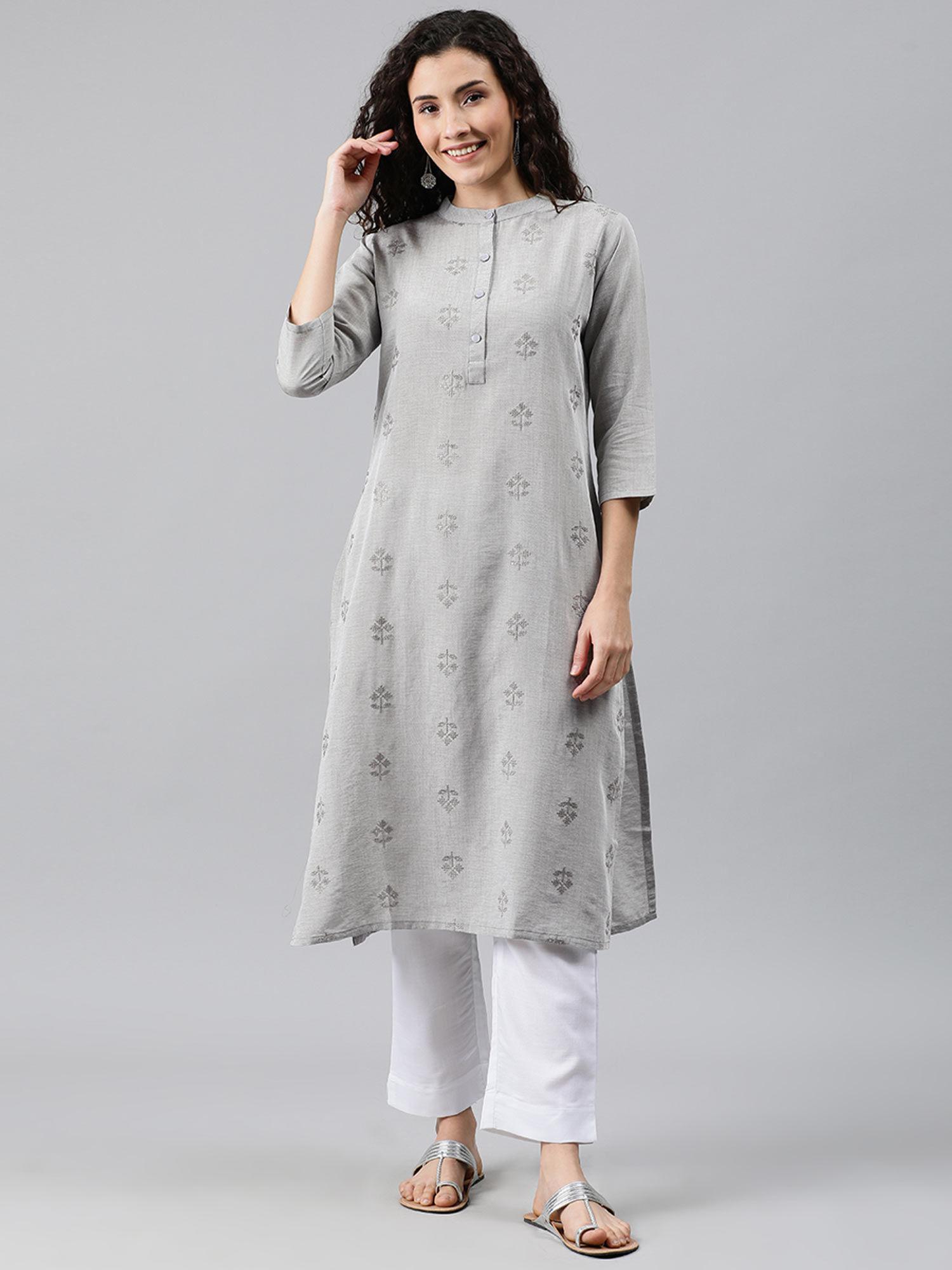 grey embroidered kurta