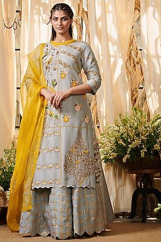 grey embroidered lehenga set