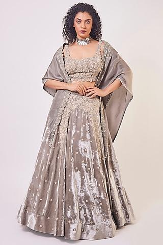 grey embroidered lehenga set