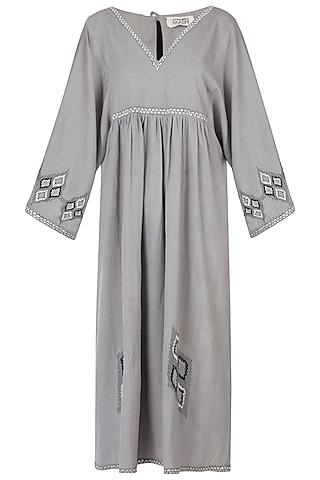grey embroidered midi dress