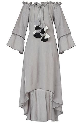 grey embroidered off shoulder dress