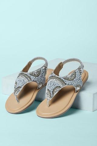 grey embroidered party girls sandals