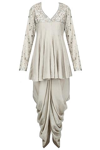 grey embroidered peplum tunic with dhoti pants